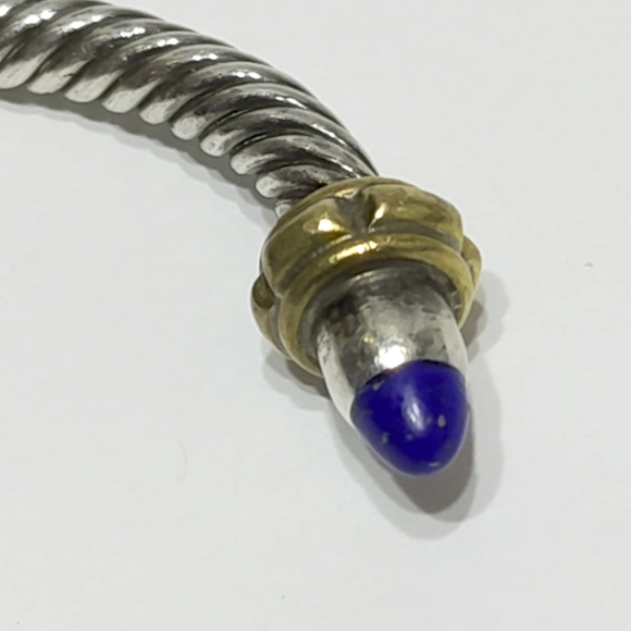 Vintage Mexico 925 Sterling Silver With Lapis Stone Rope Cuff Bracelet - Picture 9 of 13